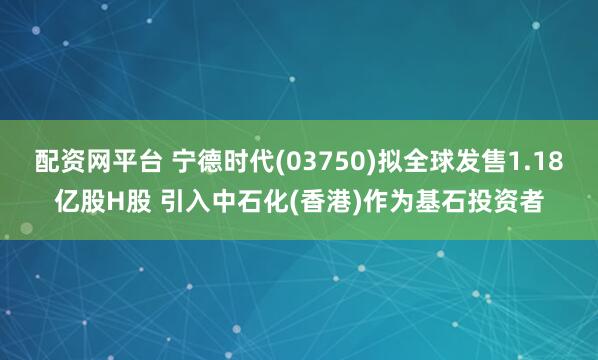 配资网平台 宁德时代(03750)拟全球发售1.18亿股H股 引入中石化(香港)作为基石投资者